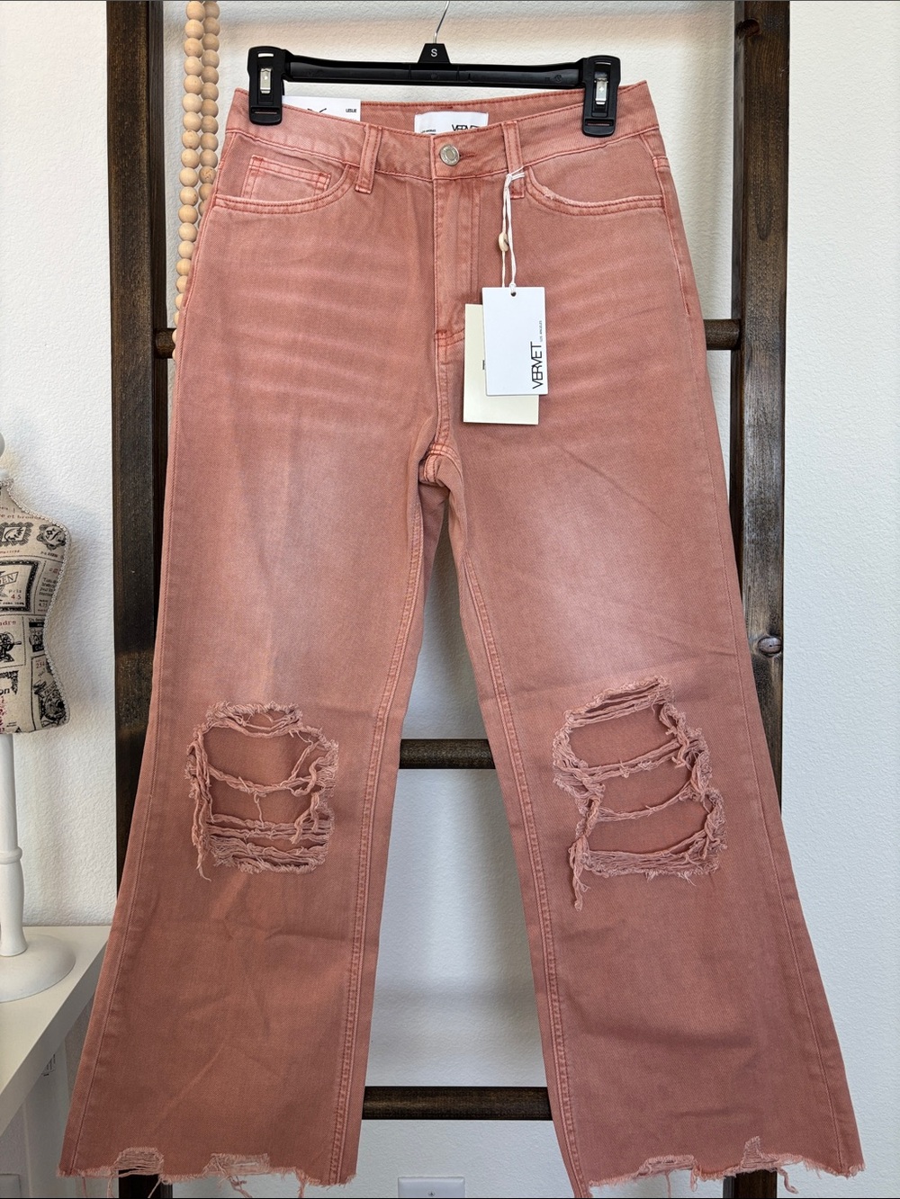 🌸VERVET BY FLYING MONKEY Rose-Tone Distressed Wide Leg Jeans